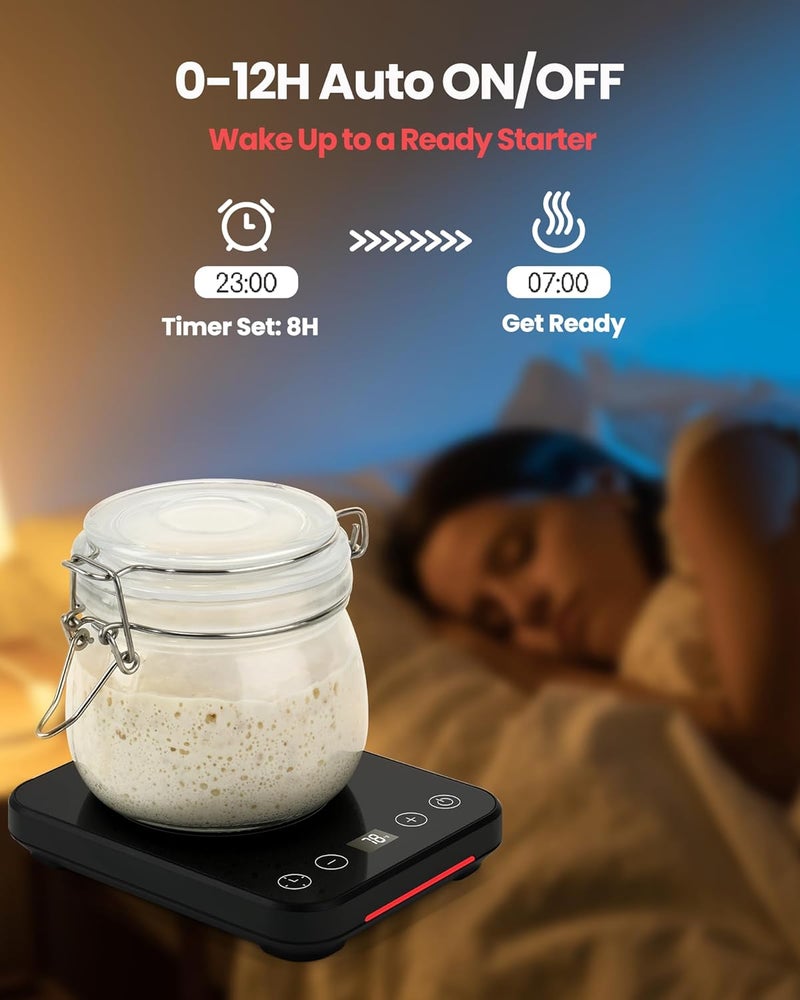 LIFVCNT Sourdough Starter Warmer, Auto On/Off Sourdough Heater with Digital Display, Adjustable Temp 70°F to 100°F & 1-12H Timer for Home Baking Fermentation - Image 4